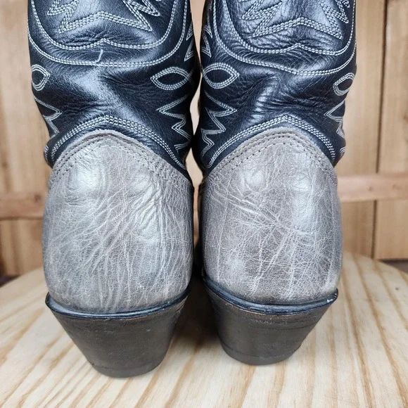 Vintage Nocona Buckaroo Tall Boots Mens 9.5 D Black Gray Leather Western Cowboy